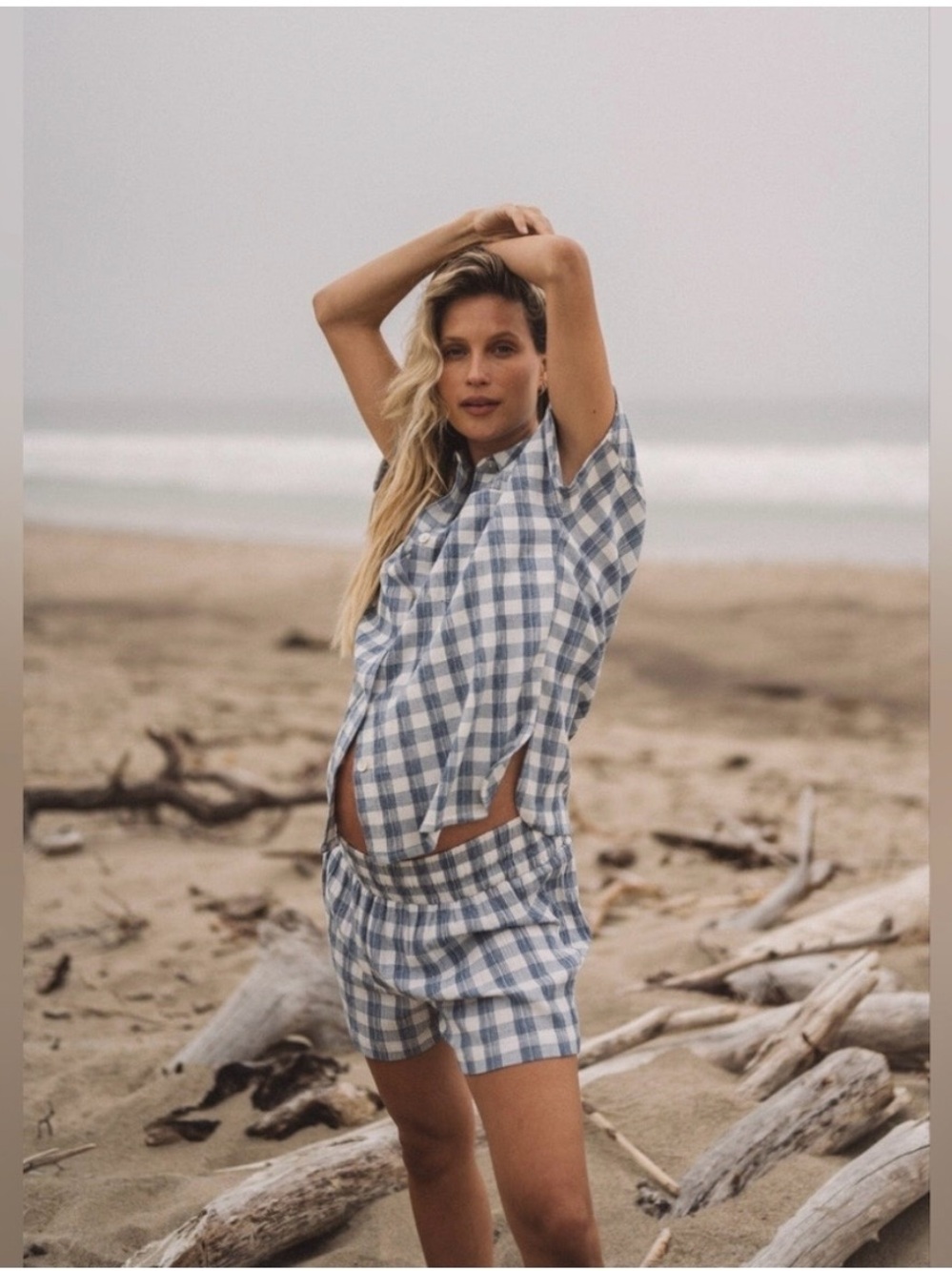 Hatch Blue and White Gingham Drawstring Women’s Shorts